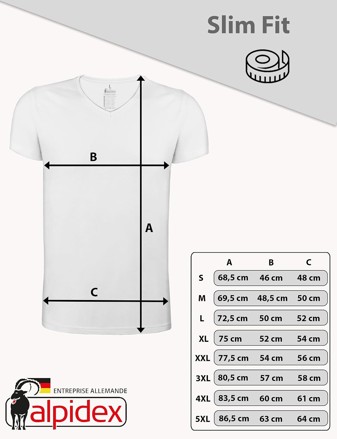 Thumbnail 6 de Lot de 4 t-shirts ALPIDEX homme col en V (coton/élasthanne) à porter en sous-vêtement