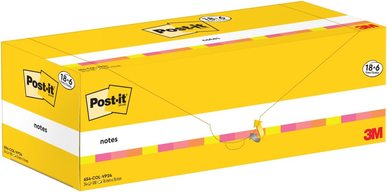 Thumbnail 2 de Post-it Notes Vorteilspackung: 18 Blöcke à 100 Blatt, 76 × 76 mm – verschiedene Farben (6 GRATIS)