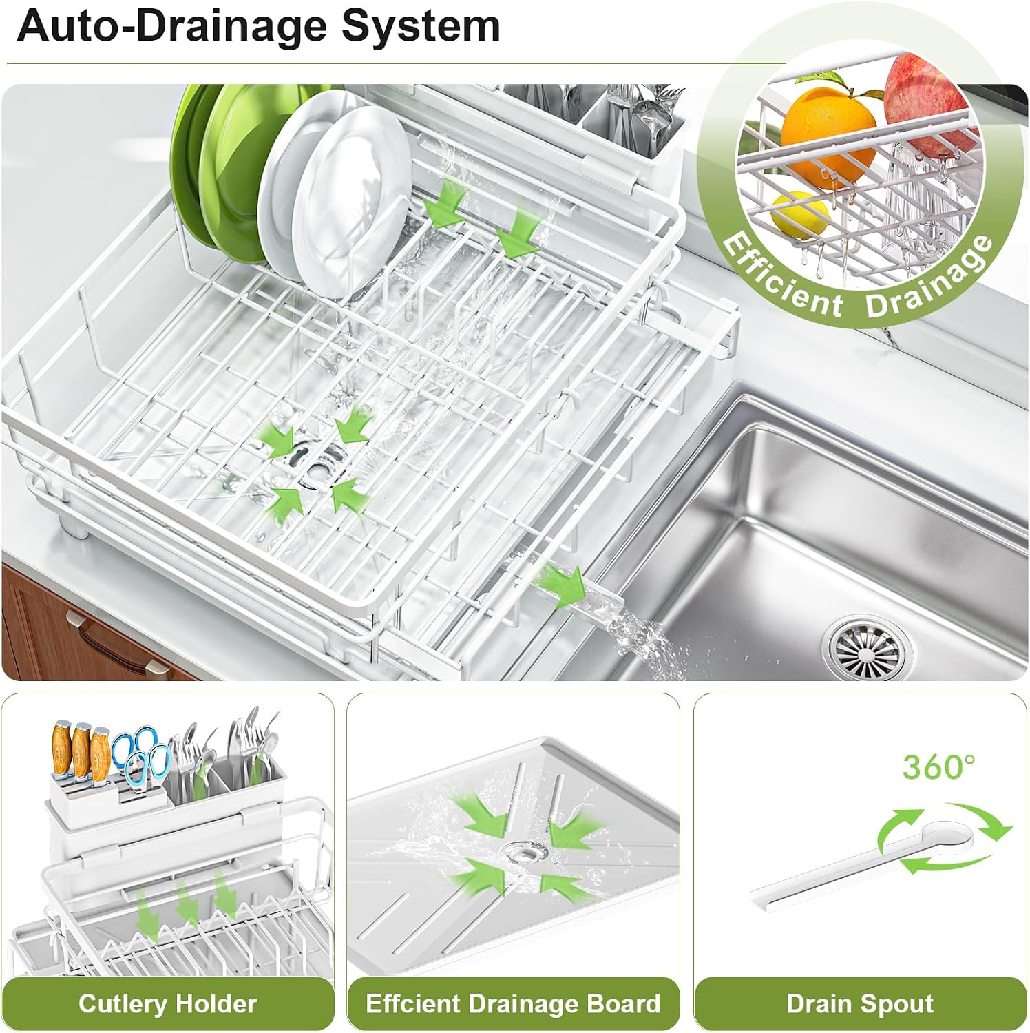 Detalle de Caktraie Dish Drying Rack, 23.4-Inch Maximum Width