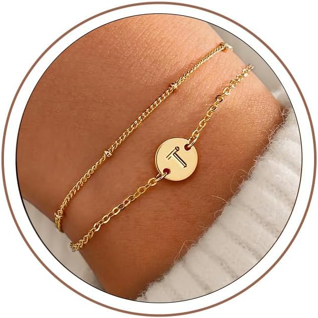 Detalle de TINGN bracciale in oro con iniziali su dischi monogramma (18 carati riempito) per donne e ragazze