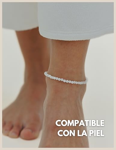 Detalle de GD GOOD.designs Tobilleras para mujer con cuentas de jade 4 mm, impermeables y cierre ajustable en oro de 18K