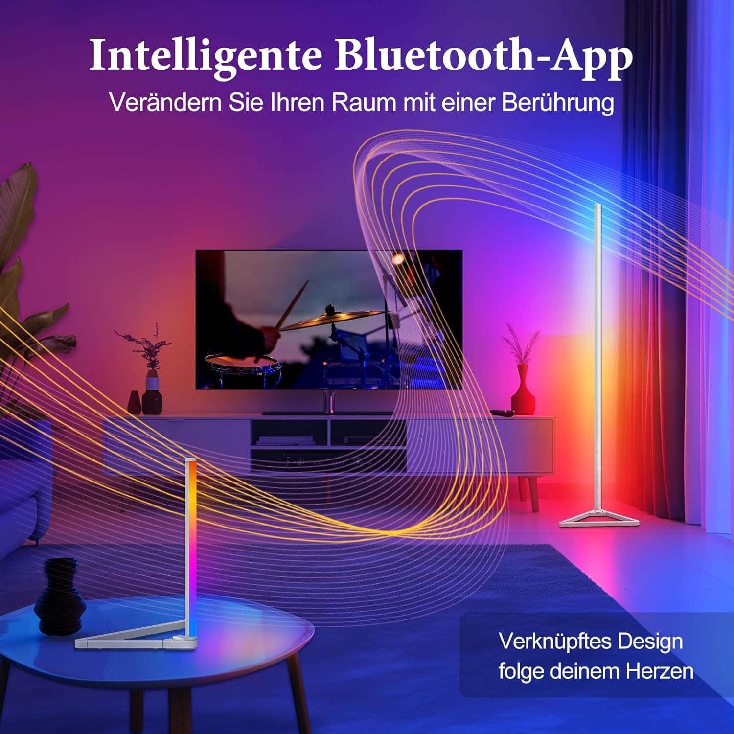 Thumbnail 2 de LED Stehlampe für Wohnzimmer 140 cm dimmbar – RGB abnehmbar, Fernbedienung & App, Musik-Sync