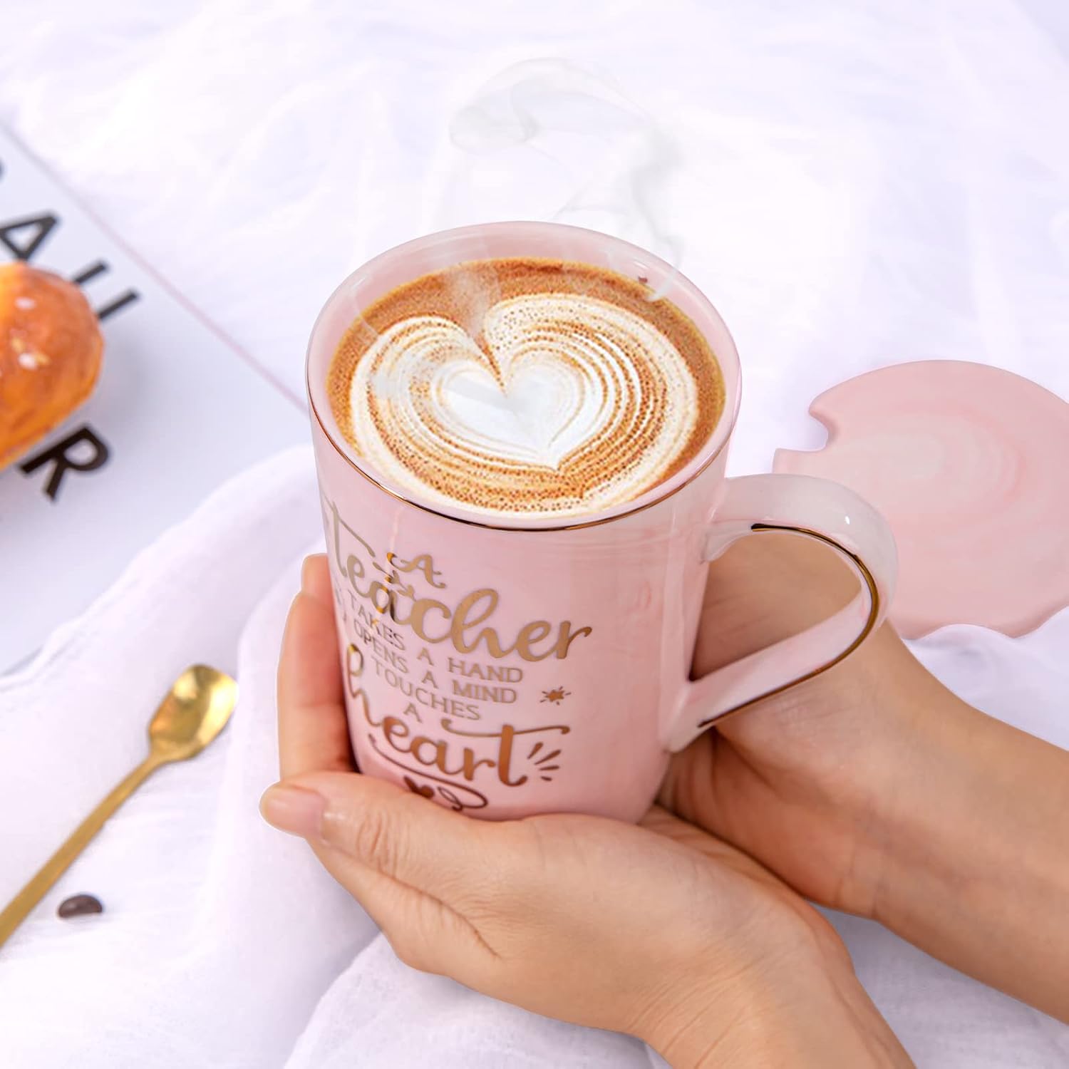 Thumbnail 4 de Pink Marble 14 oz Teacher Appreciation Mug Gift Set for Women (Includes Lid, Spoon & Card)
