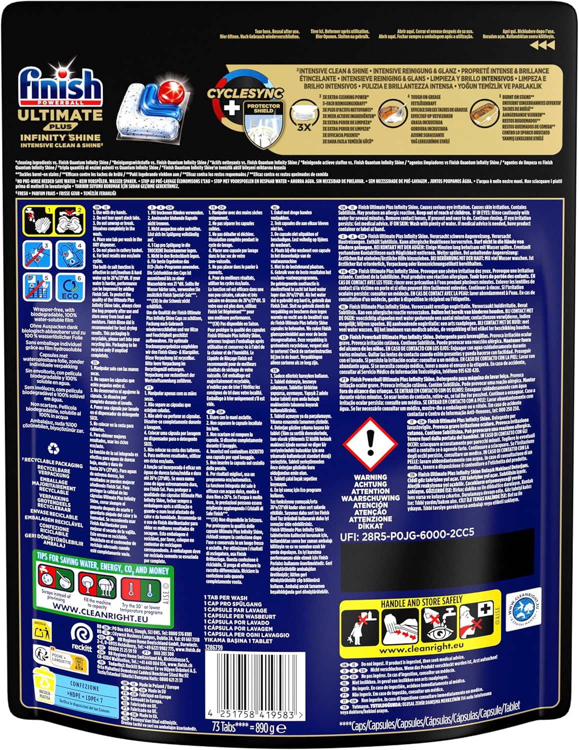 Detalle 2 de Finish Ultimate PLUS Infinity Shine pastiglie lavastoviglie 146 capsule