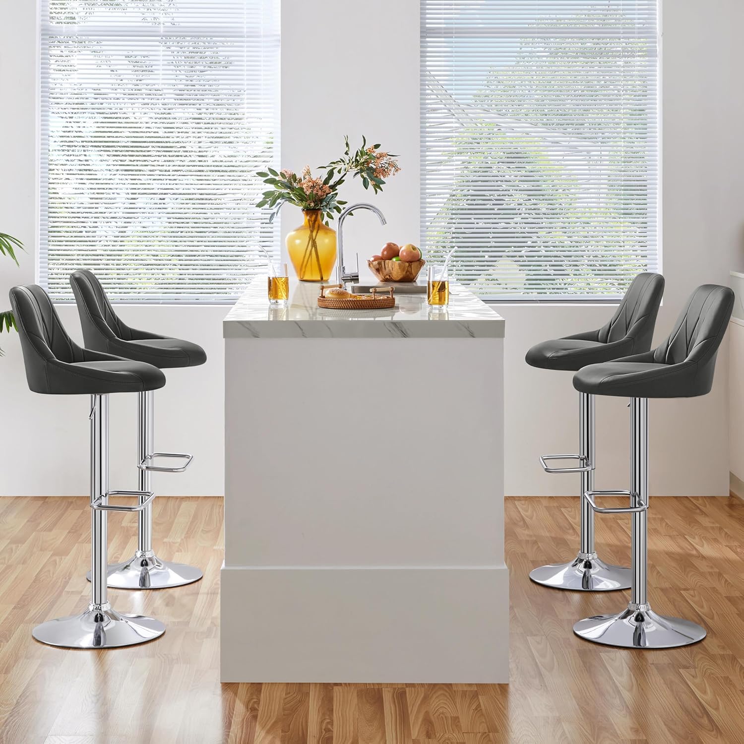 Detalle de Yaheetech Set 2 Sgabelli Bar Alti Regolabili con Schienale Girevole – design moderno in similpelle