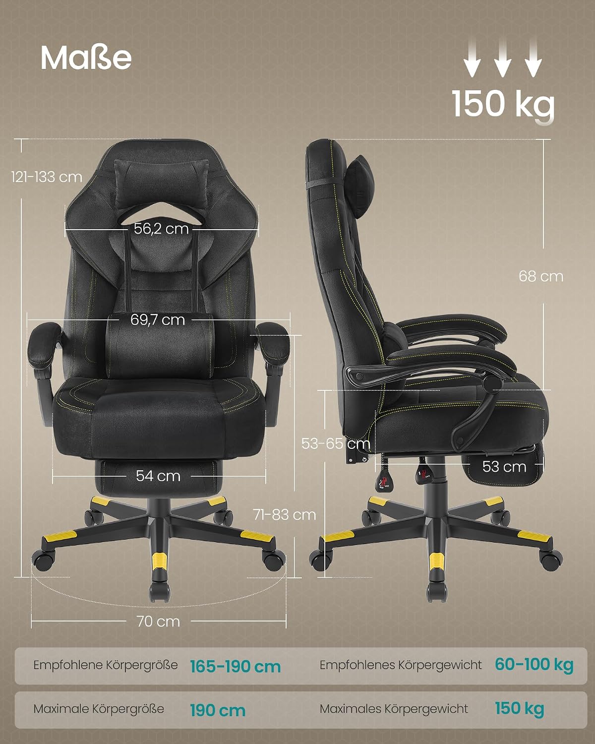 Detalle de SONGMICS OBG077B08 Gaming-Stuhl 150 kg