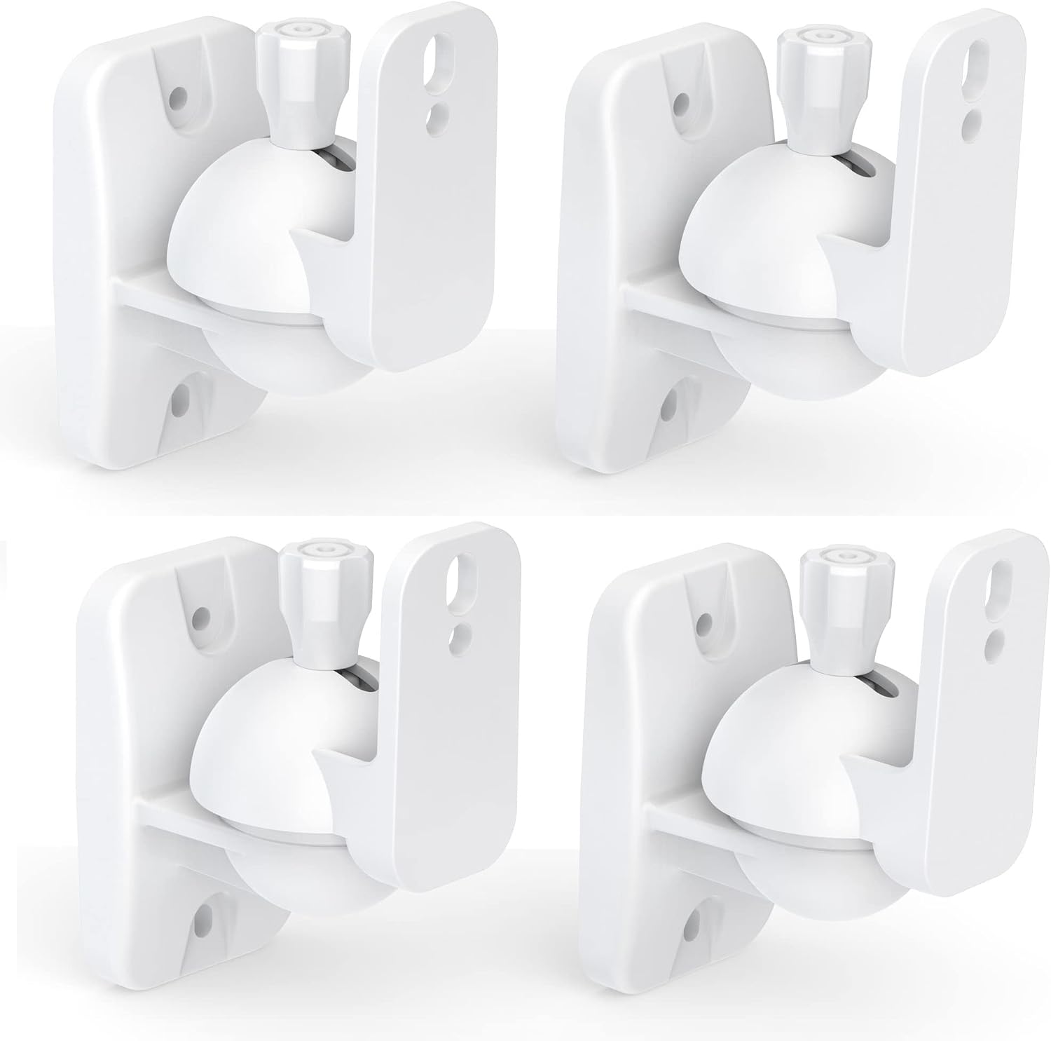 HomeMount Speaker Wall Mount Brackets — 4-Pack (White) Holds up to 8 lbs with Multi-Angle Adjustments