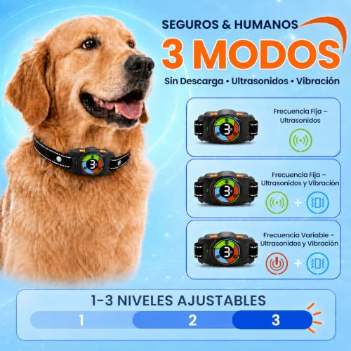 Detalle de Collar Antiladridos Holercoco: 3 Modos de Ultrasonido y Vibración para Perros, IPX7