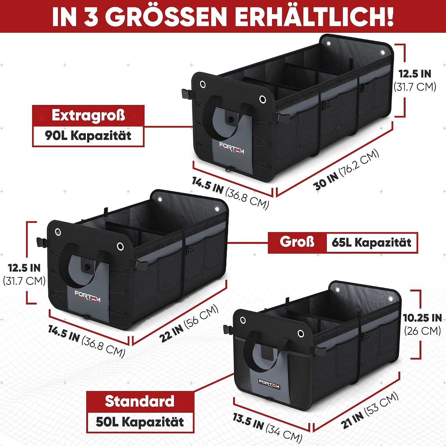 Detalle 2 de FORTEM Kofferraum Organizer faltbar mit klappbarem Deckel (Standard, Blau)
