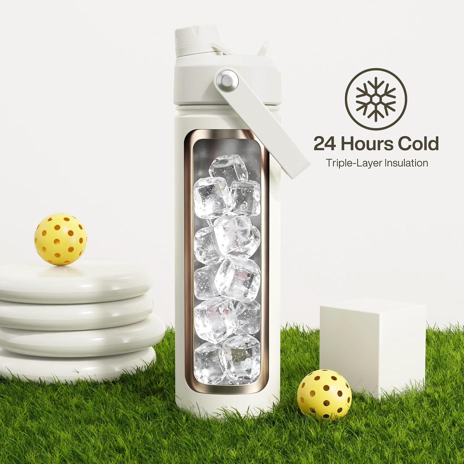 Thumbnail 3 de ENCOOL EC-IWBC Insulated Water Bottle, 26 oz, Straw Lid, Cream Moon