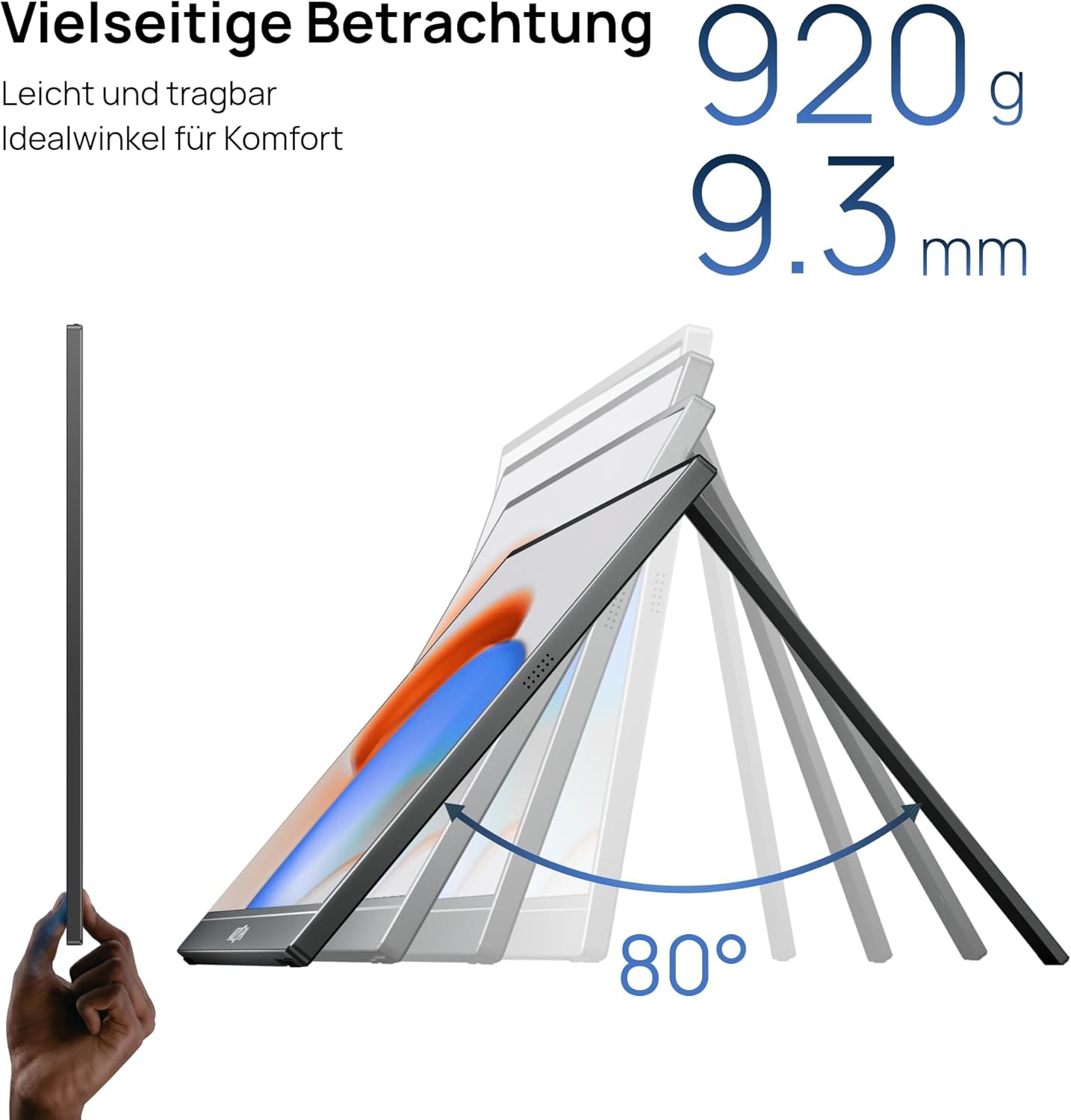Detalle de ARZOPA Portable Monitor 17,3 Zoll FHD IPS mit Standfuß – USB‑C & HDMI Zweitbildschirm für Laptop, PC, Smartphone, PS5, Xbox
