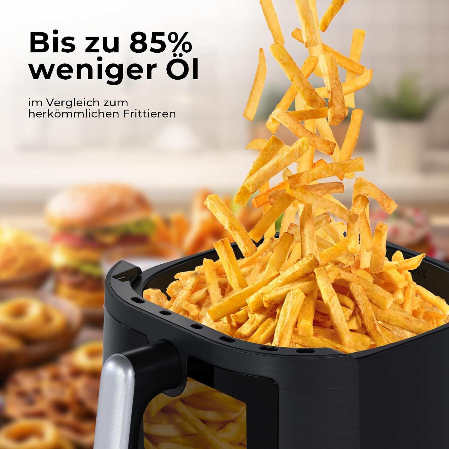 Detalle de Balter HL-551T Heißluftfritteuse (Airfryer) XXL, 5,5 l, mit Sichtfenster & 12 Programmen