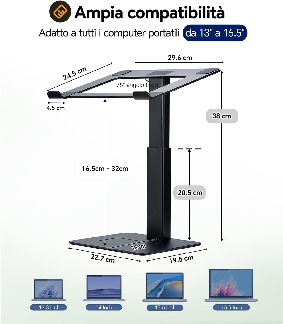 Thumbnail 6 de Supamir: Supporto PC Portatile Regolabile 16 livelli, da seduti a in piedi, 13–16,5” – Nero opaco