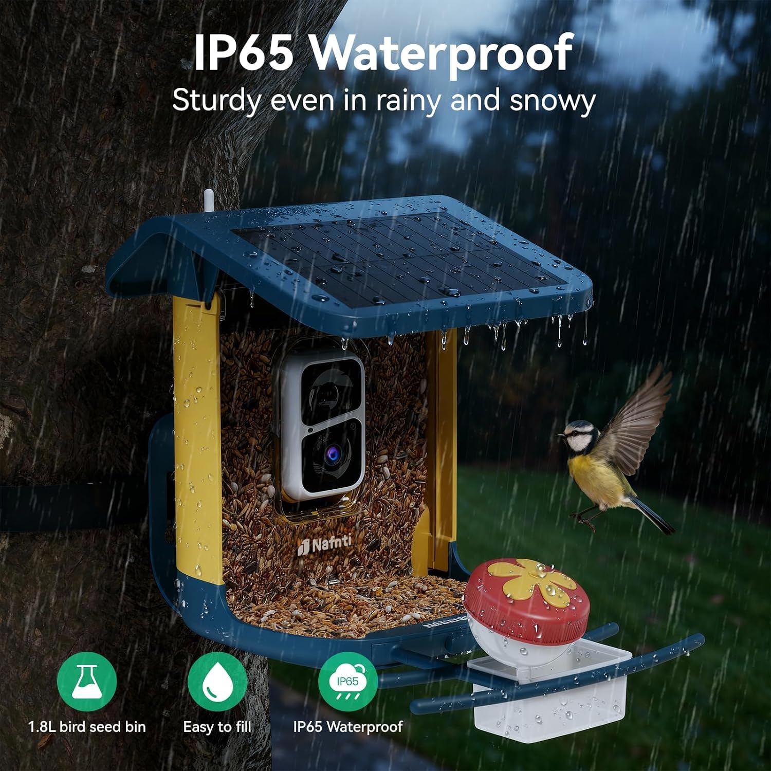 Thumbnail 3 de Nafnti Smart Bird Feeder with Camera, 1.8 L, 2K Video and Solar Panel