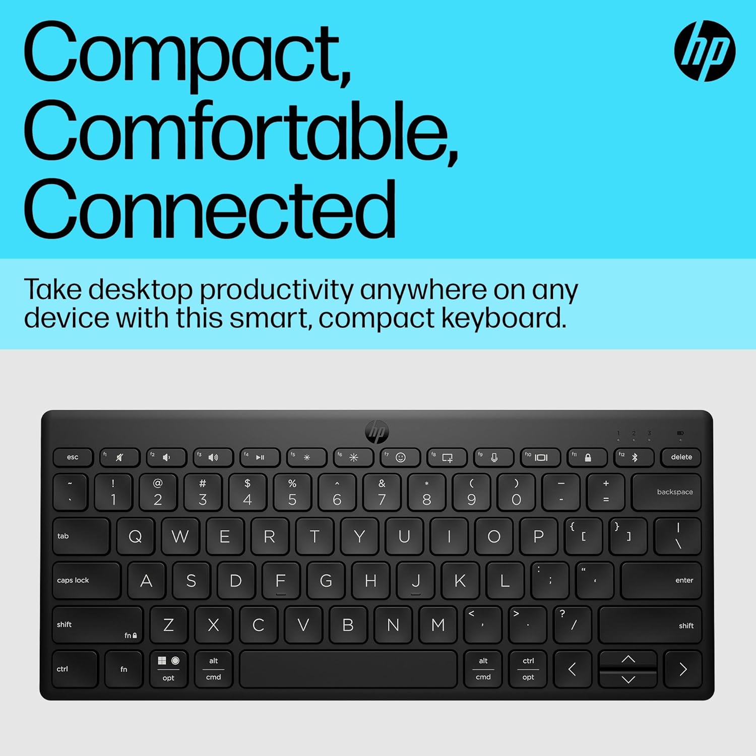 Detalle de HP 350 Compact Bluetooth Keyboard (Black) — connect up to 3 devices with Bluetooth 5.2