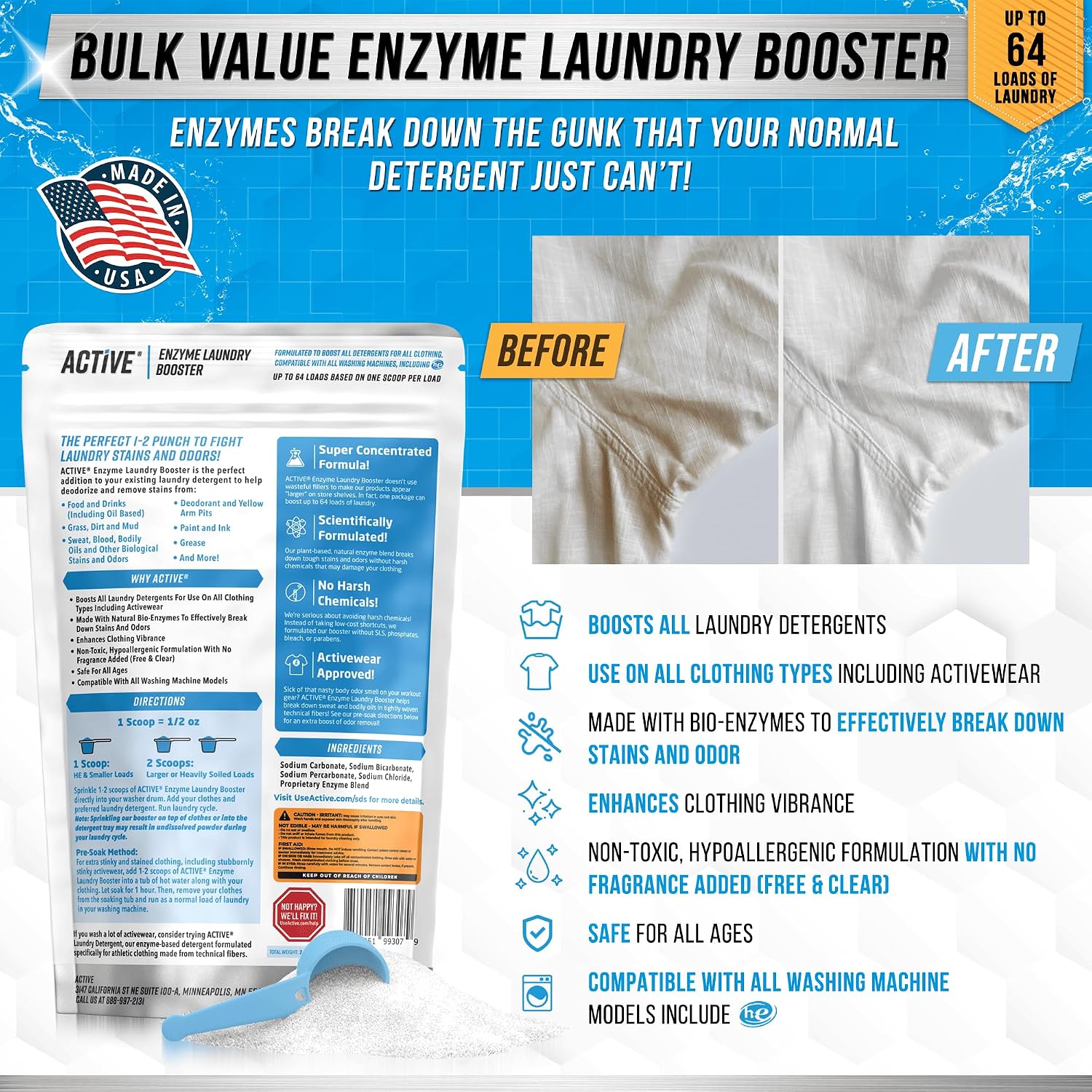 Detalle 2 de ACTIVE Enzyme Laundry Booster Odor Remover – 2 lbs Unscented