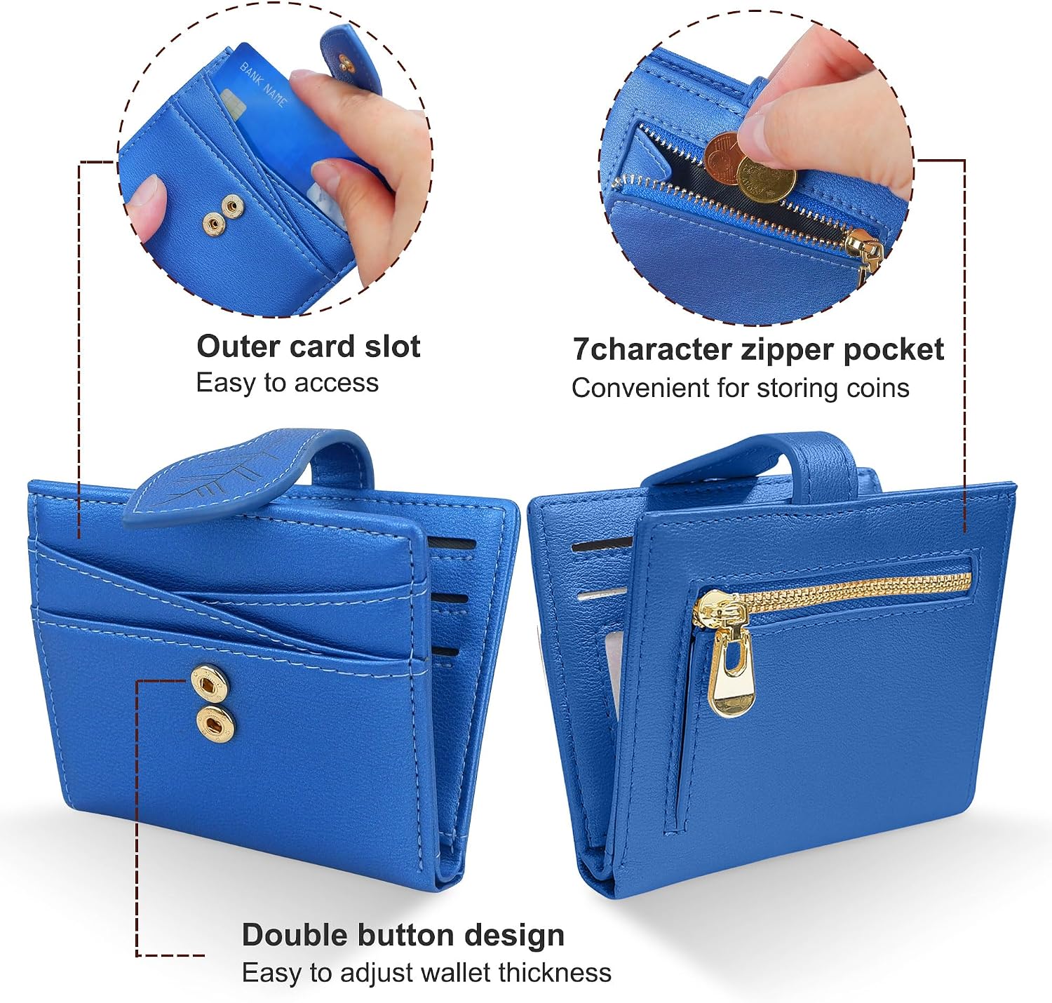 Thumbnail 5 de conisy Small Purses for Women with RFID Blocking – Shiny Blue Leather Bifold Wallet