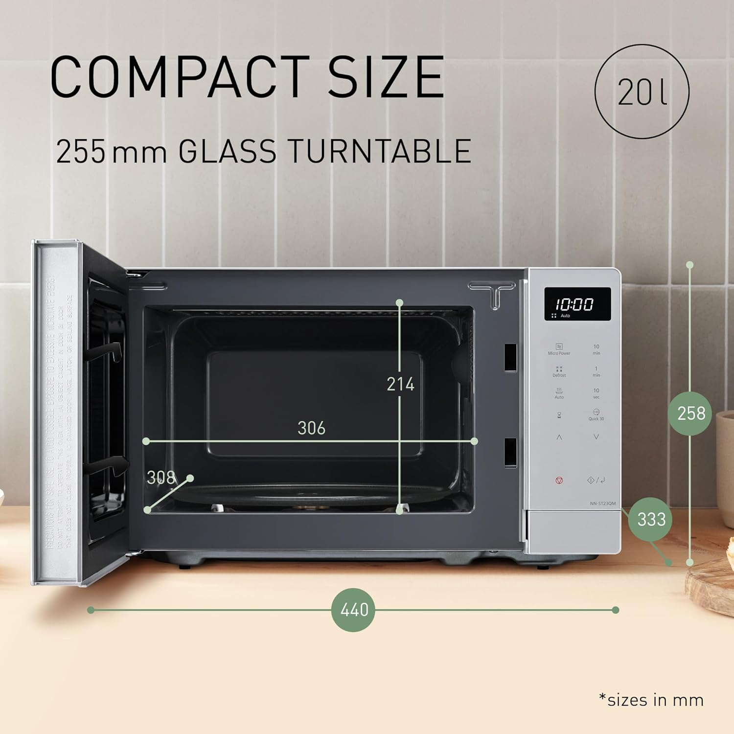 Thumbnail 1 de Panasonic NN-ST23QMBPQ 20L Solo Microwave Oven — 800W, LED Display, Auto Defrost