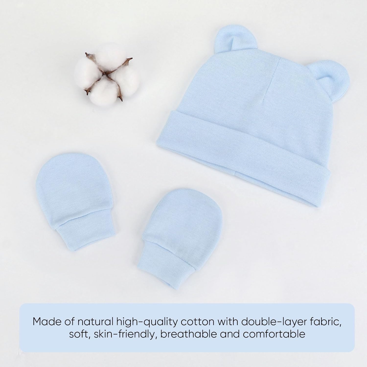 Thumbnail 3 de DRESHOW Newborn Hats & Mittens Set with Bear Ears – 0–6 Months