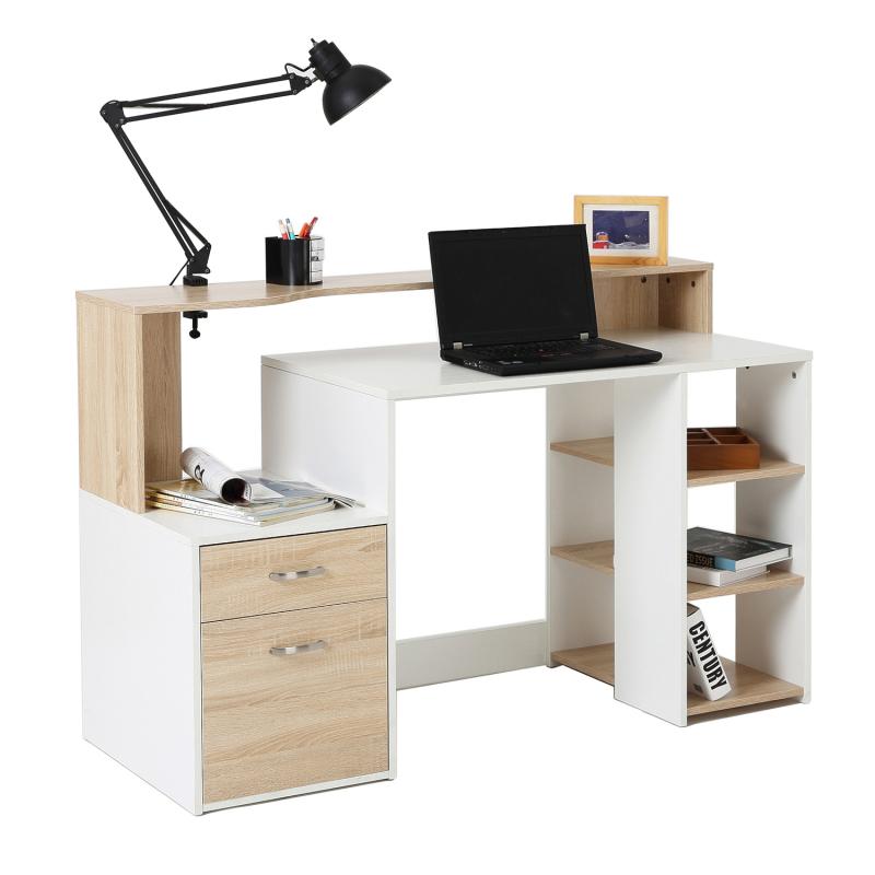 Detalle 2 de Homcom Mesa de Oficina 140x55x92 cm Blanco/Roble
