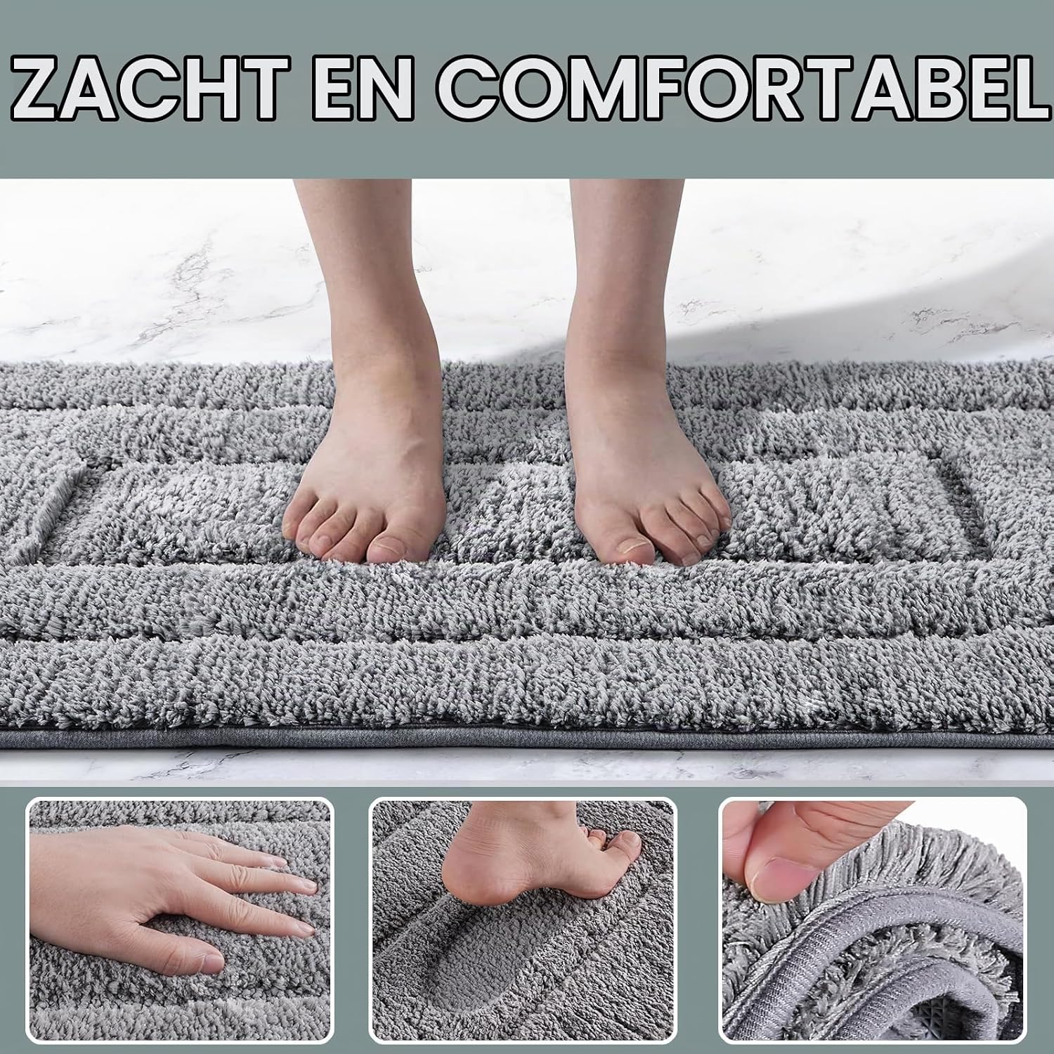 Detalle de DUNSOO C04061 badkamervloerkleed 60 × 150 cm, microvezel en antislip