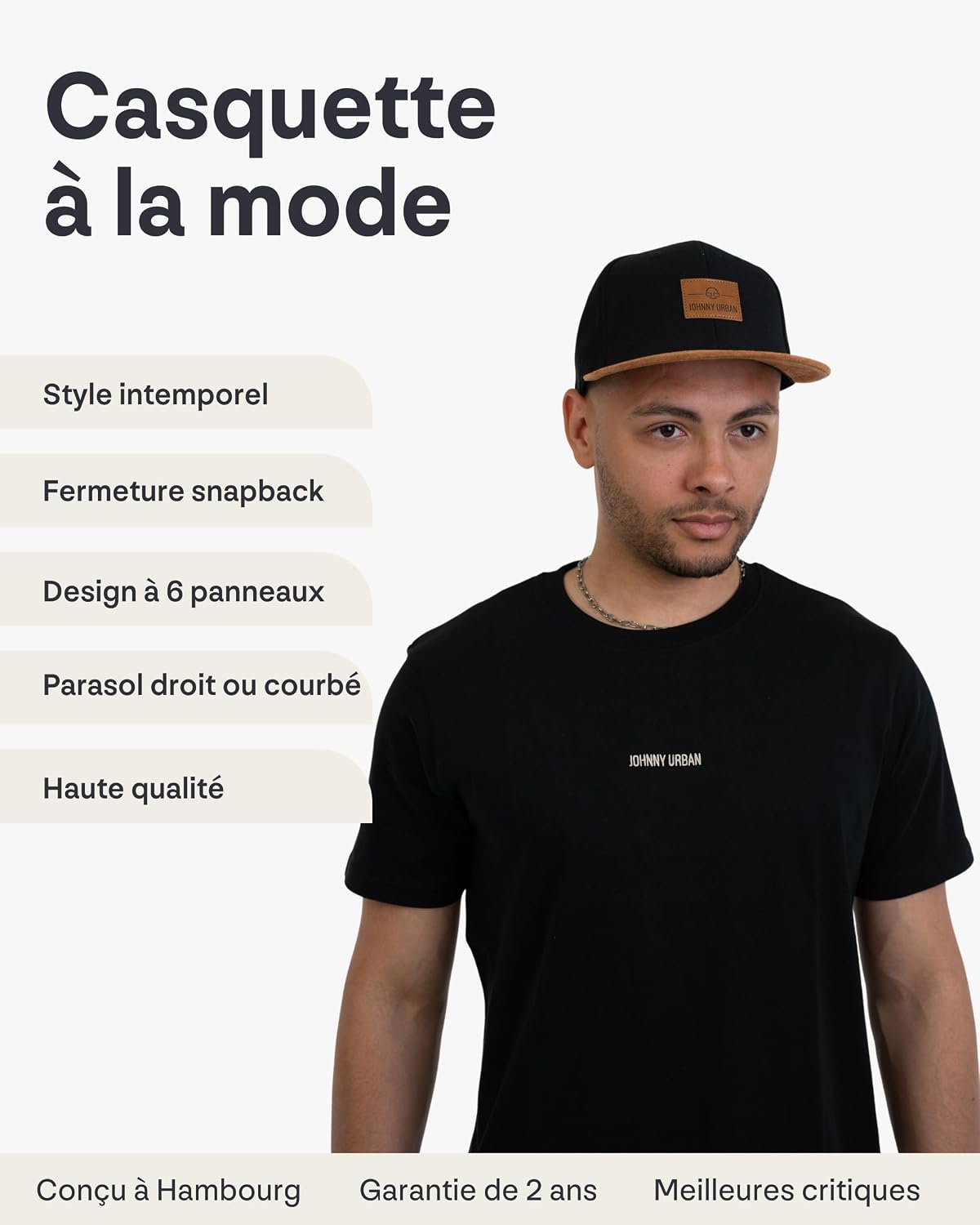 Detalle de Johnny Urban Casquette Dean snapback unisexe à 6 panneaux, visière réglable et bandeau anti-humidité