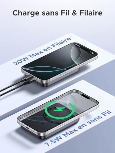 Detalle 2 de UGREEN Zapix Batterie Externe MagSafe 10000mAh — Charge rapide USB-C PD 20W et sans fil Qi 7,5W