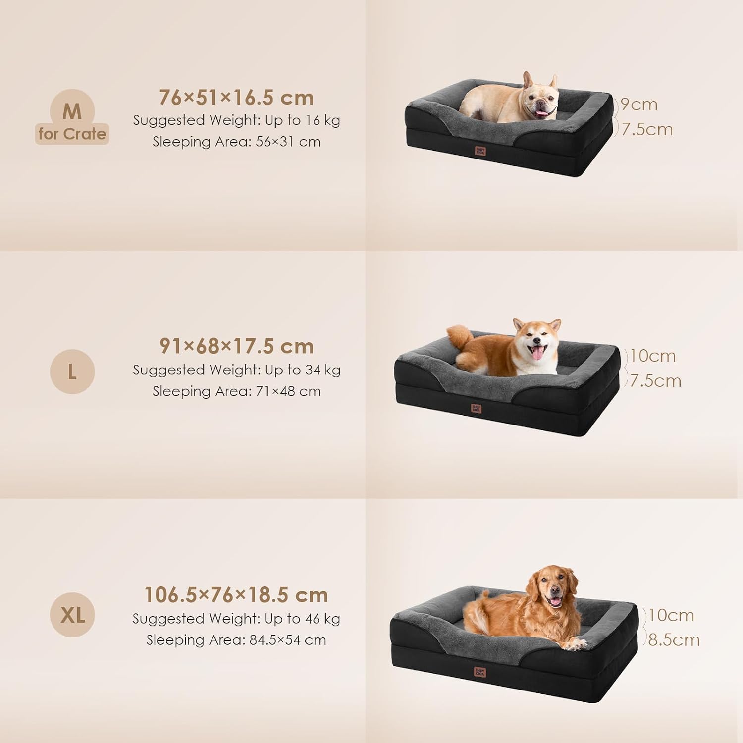Detalle de EHEYCIGA Orthopädisches Hundebett Groß – Memory Foam, wasserabweisend, 106.5 x 76 x 18.5 cm