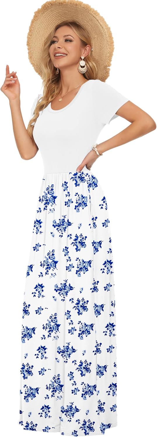 Thumbnail 1 de AUSELILY Damen Kurzarm Sommer Casual Long Maxi Kleid mit Taschen – bequem, stilvoll und vielseitig