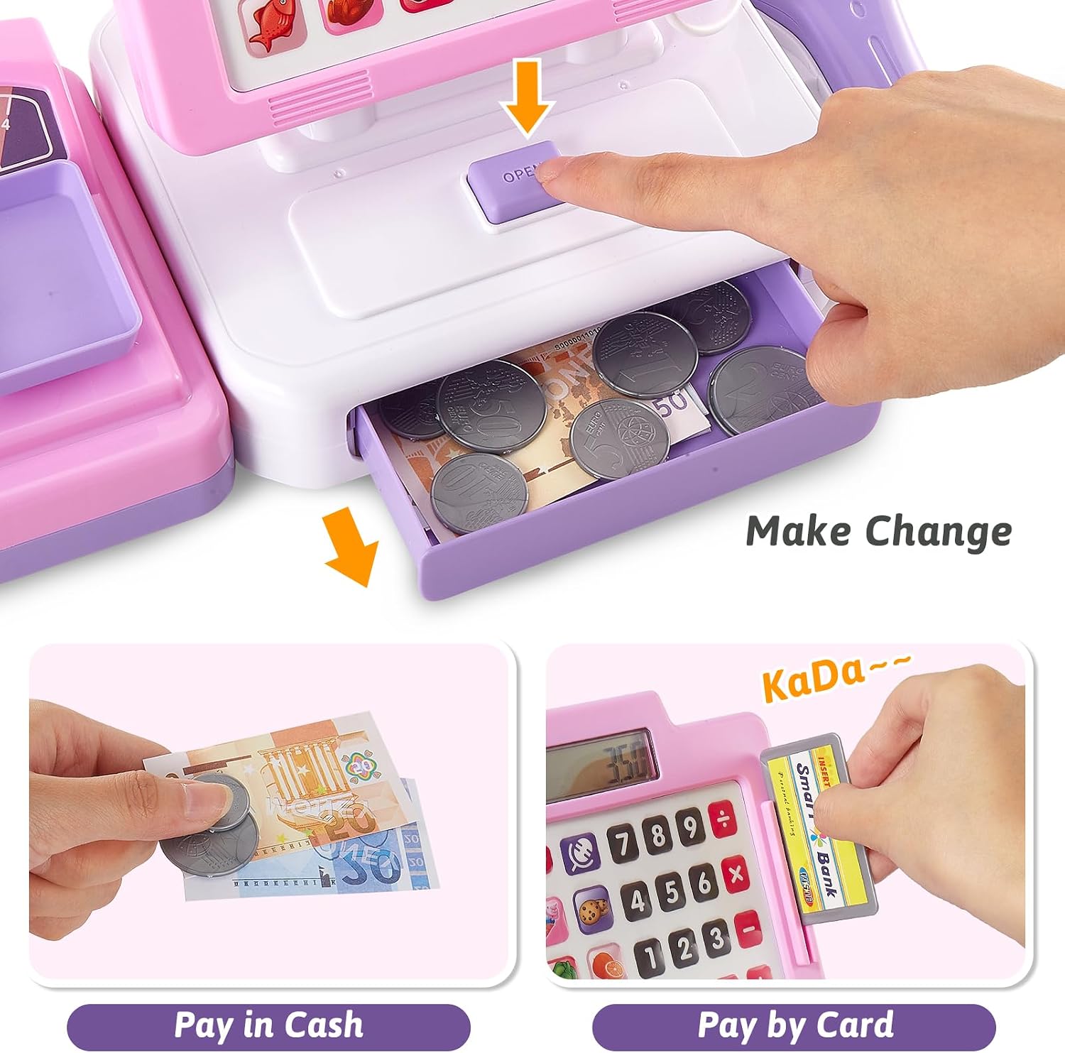 Thumbnail 3 de LINFUN KIDS Pink Childrens Till Cash Register with Shopping Play Set