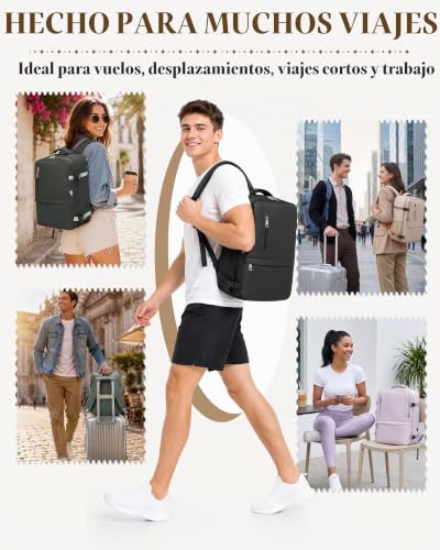 Thumbnail 6 de VMIKIV mochila de viaje 24 L beige claro con apertura 180° y bolsillo antirrobo