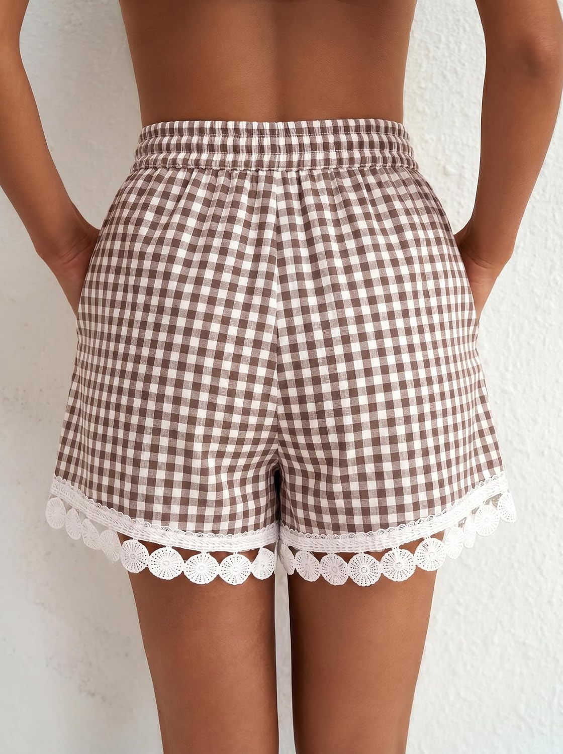 Detalle de Dokotoo Women's Shorts: Casual Summer Loose Elastic Waist Drawstring Lace Boho Beach Cover Up