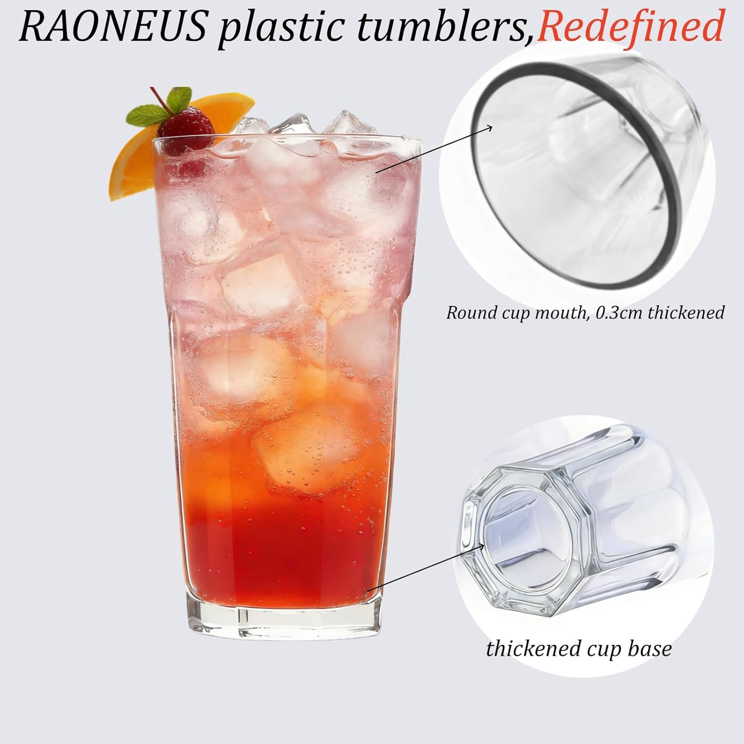 Detalle 2 de RAONEUS 4‑Pack Octagonal Shatterproof Plastic Tumblers, 405ml each