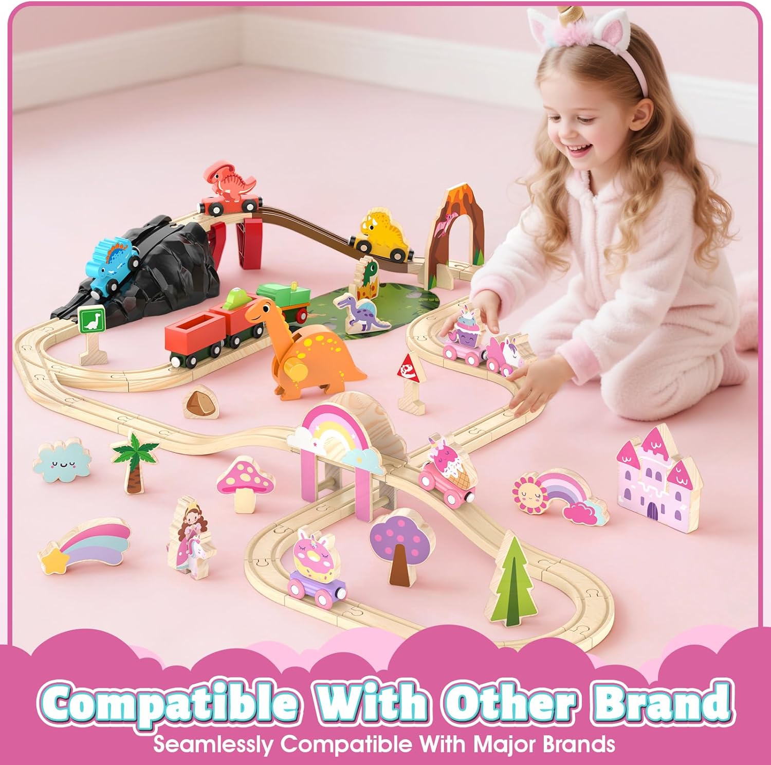 Detalle 2 de Lehoo Castle Unicorn Wooden Train Set for Ages 3–6 🚂
