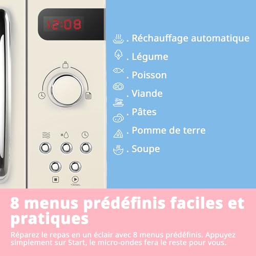 Detalle de COMFEE' Micro-ondes rétro CMSRO 20L – 800 W, 8 menus prédéfinis, Crème d'abricot