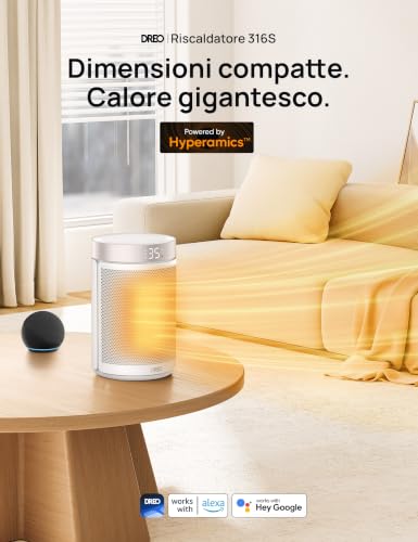 Detalle de DREO Termoventilatore PTC 1500 W, 34 dB, termostato e timer 12 ore