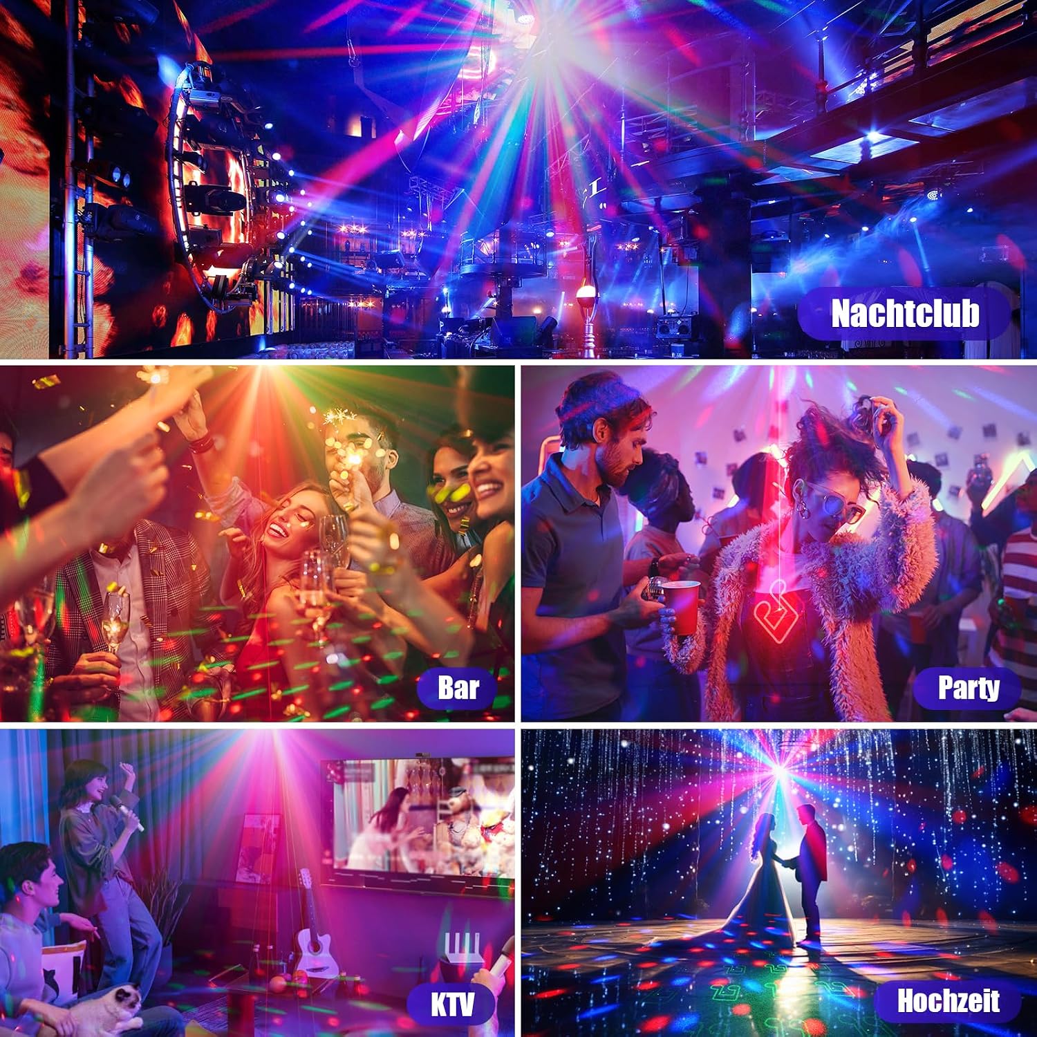 Thumbnail 5 de Vicalo 4 in 1 Disco Partylicht mit Discokugel – RGB LED Par Strahler für Hauspartys, Clubs und Events