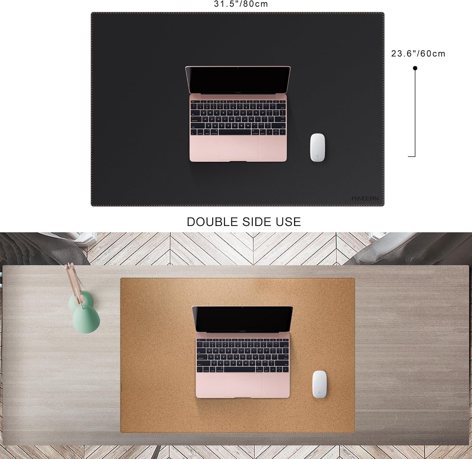 Thumbnail 1 de MAIDERN Schreibtischunterlage doppelseitig aus Leder & Kork (80 x 60 cm) – wasserdichte, rutschfeste XXL-Tischmatte