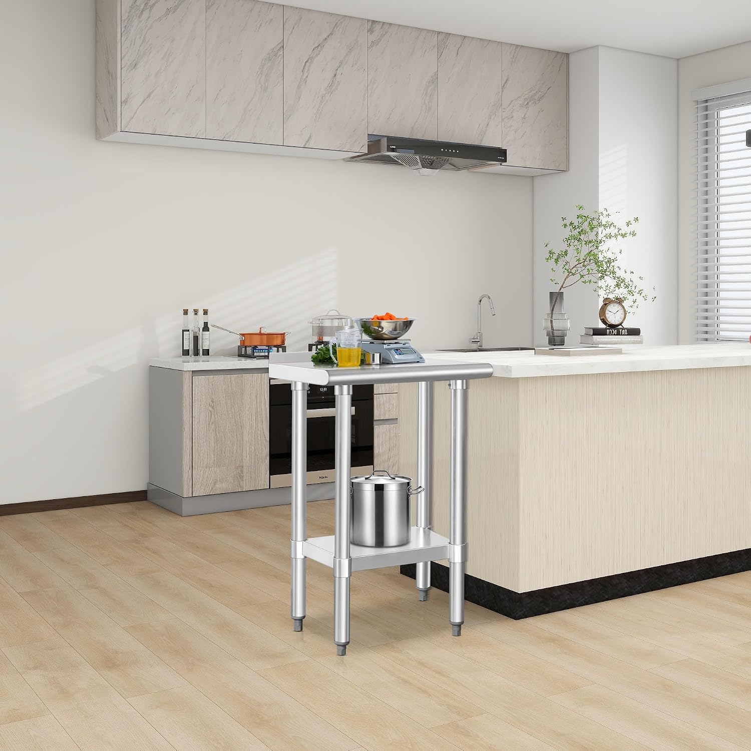 Thumbnail 6 de HARDURA Stainless Steel Prep & Work Table 24 x 30 Inches with Undershelf and 2" Backsplash (NSF)