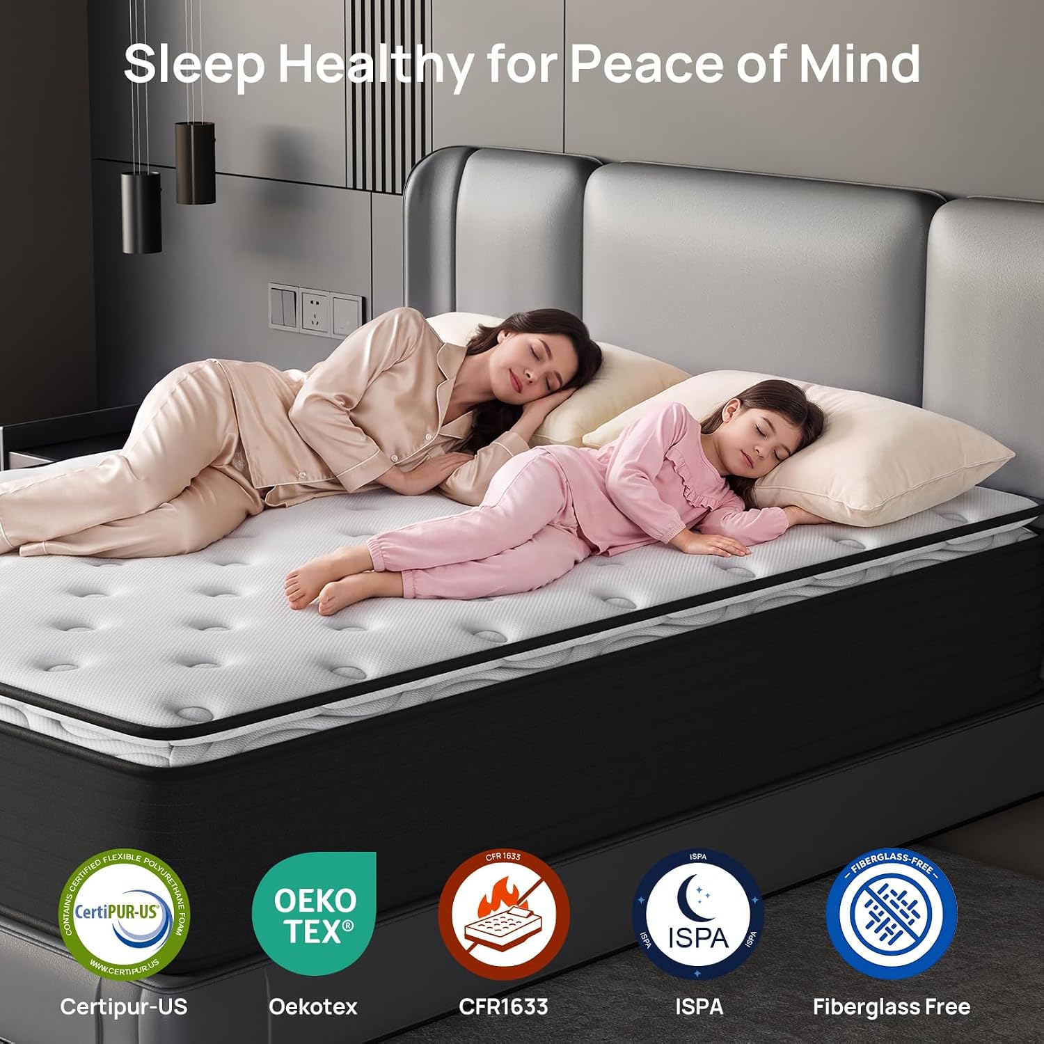 Detalle 1 de UniPon NFL-P2503351 Plush Full Hybrid Mattress, 8-Inch with Lumbar Support