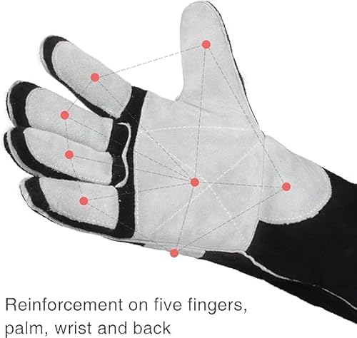Thumbnail 3 de Guanti da saldatura YESWELDER 40 cm 500°C in pelle e Kevlar (MIG) nero-grigio