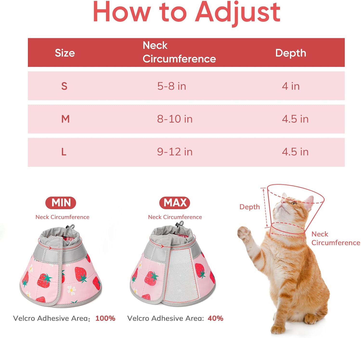 Detalle 2 de Supet Adjustable Elizabethan Cat Cone Collar (Pink, M) for Post-Surgery Licking Prevention