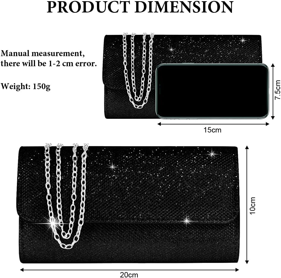 Thumbnail 2 de OSDUE Glitzer Abendtasche – Elegante Envelope mit Kettentasche
