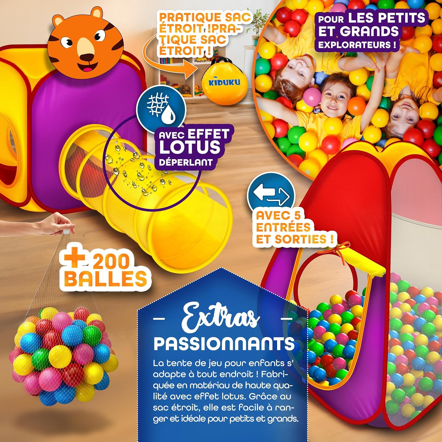 Thumbnail 4 de KIDUKU Tente de jeu 3 pièces avec 200 balles 🎪