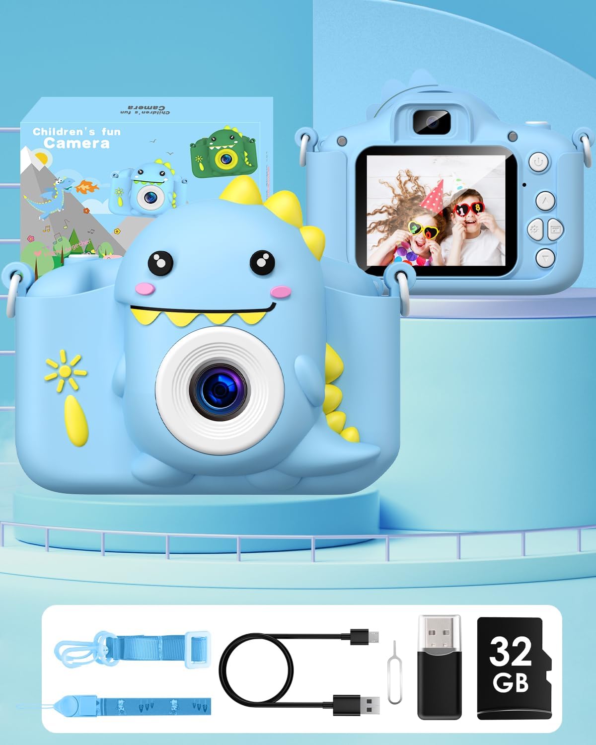 Thumbnail 6 de Gofunly Kinderkamera 1080P mit 2,0-Zoll-Display, Selfie & 32GB-Karte (für 3–12 Jahre) – Blau