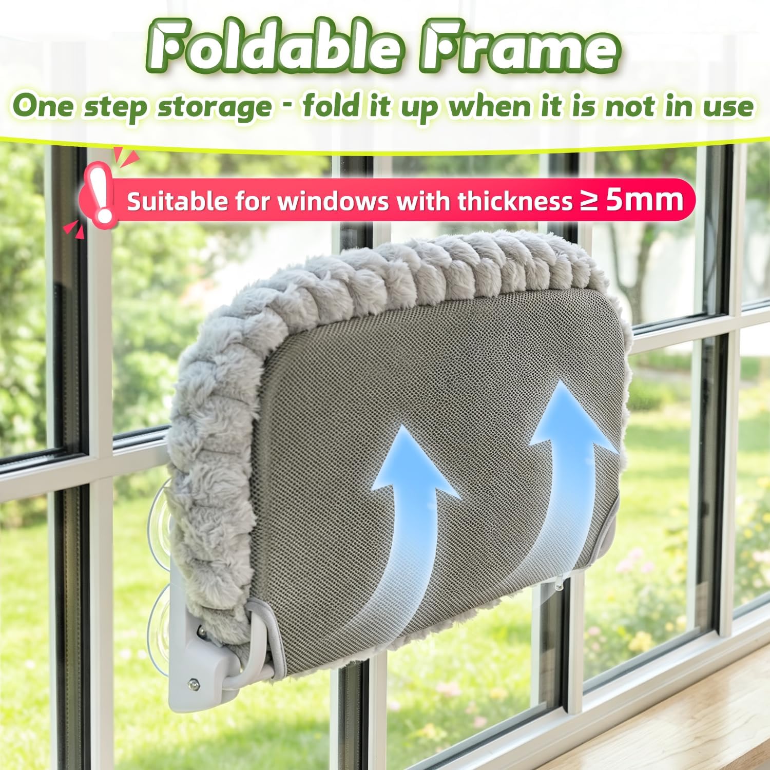 Detalle 2 de AMOSIJOY CWP-XL-GREY-STRIPE Foldable Cat Window Perch, XL Gray Cushion