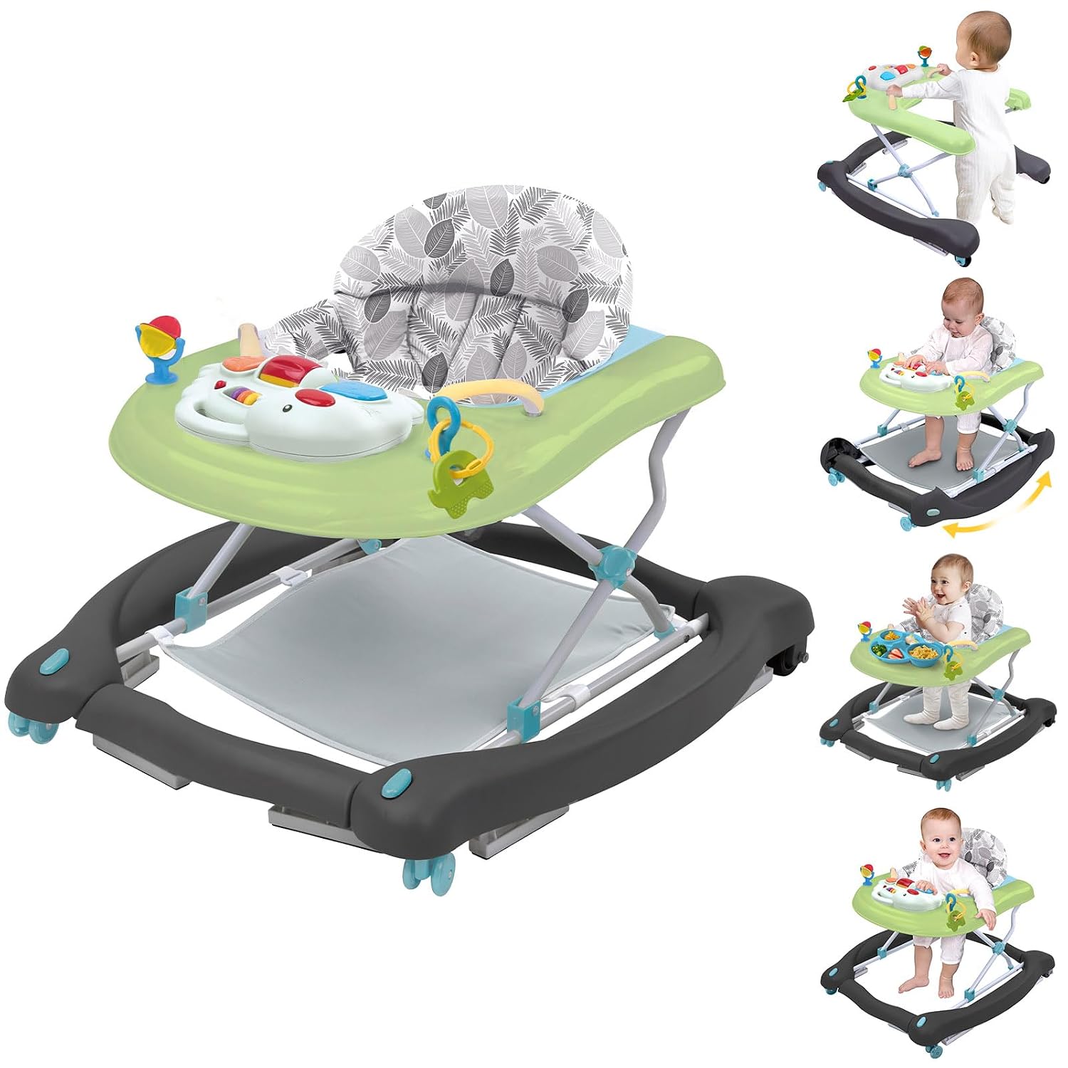 Detalle de Howeemo 5-in-1 Foldable Baby Walker with Activity Center, Rocker and 3 Heights