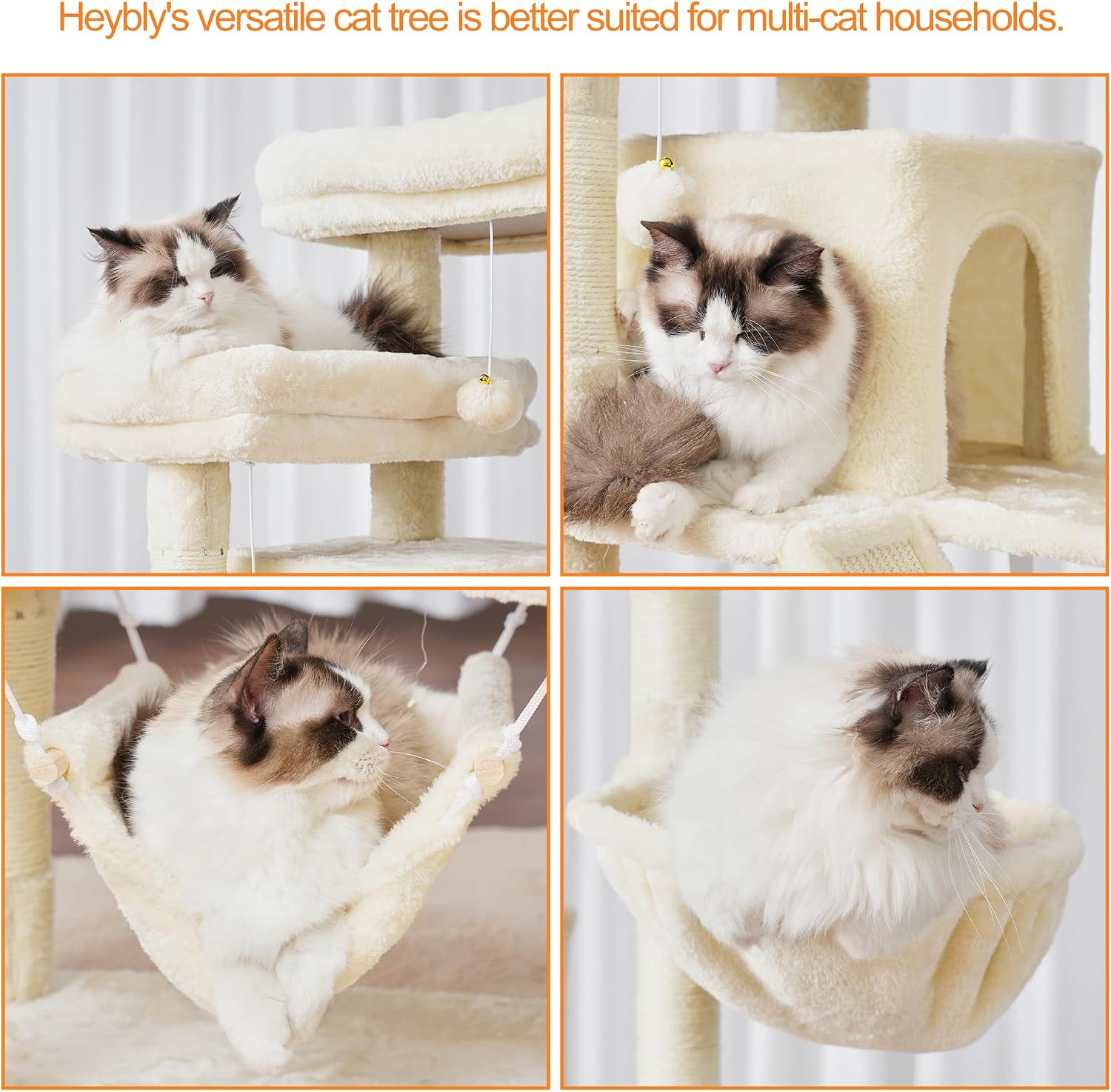 Thumbnail 3 de Heybly Cat Tree 180 cm Tall Tower for Indoor Cats (HCT034M) – Multi-Level, Sturdy and Easy to Assemble
