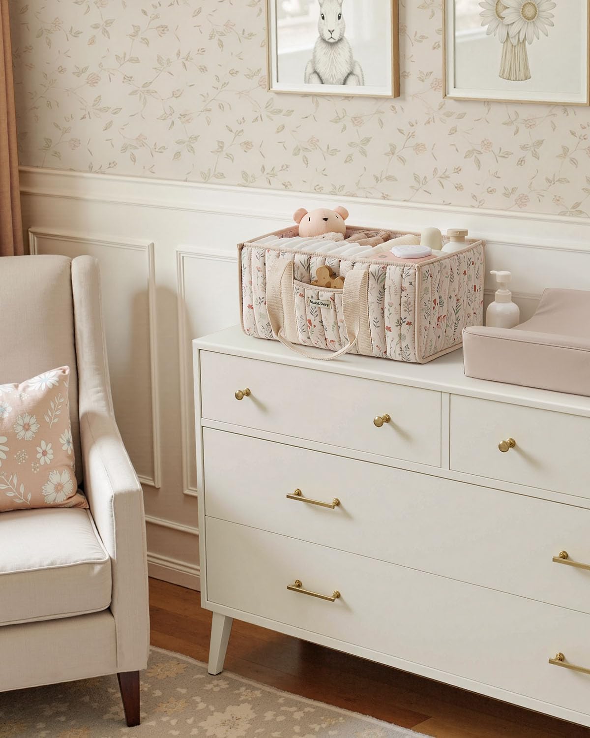 Thumbnail 1 de Blissful Diary Organizer per pannolini: Caddy floreale per fasciatoio, salva tutto in stile cottage