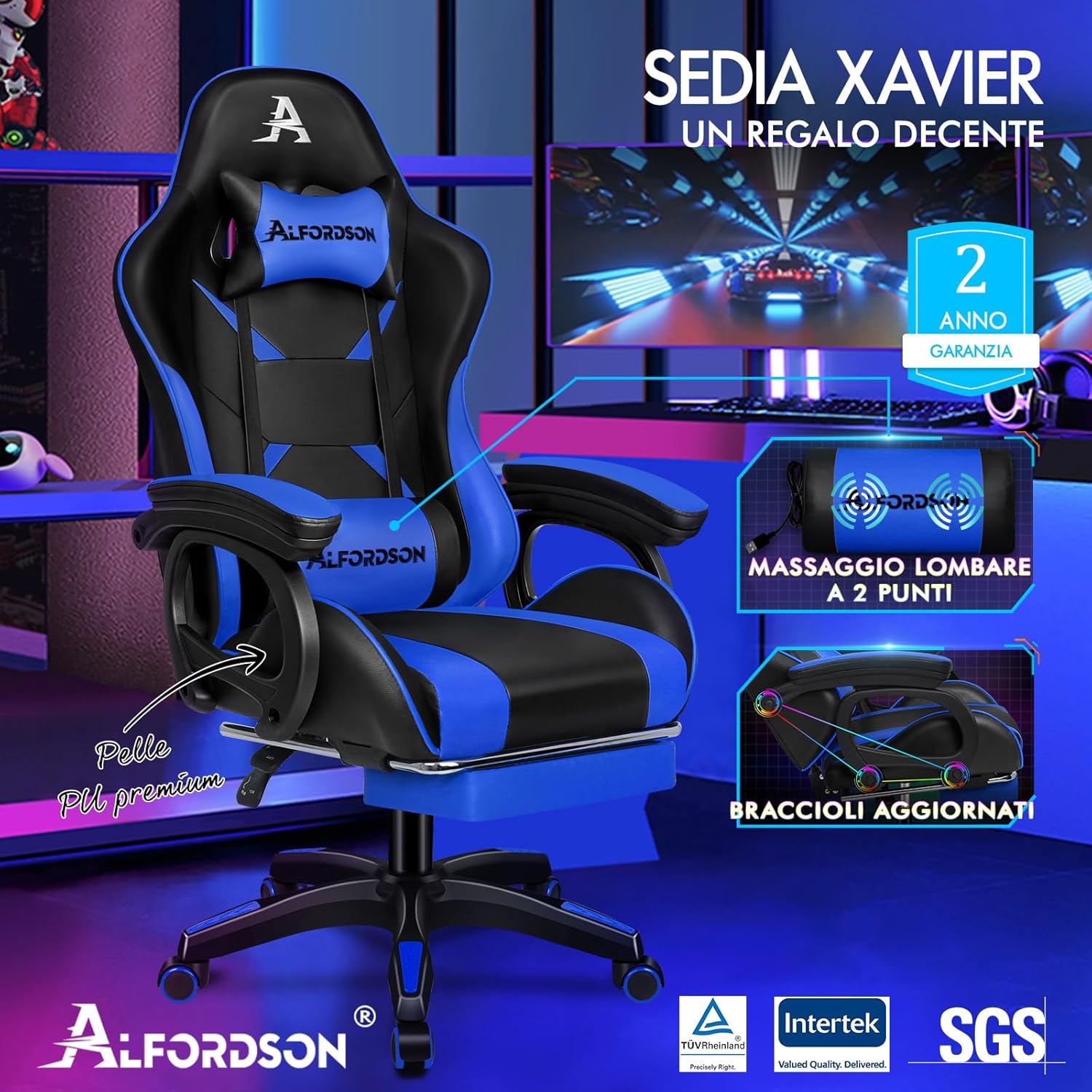 Thumbnail 6 de ALFORDSON Sedia da Gaming Massaggiante con Poggiapiedi Telescopico: Ergonomia, massaggio e stile per sessioni prolungate